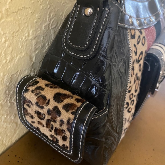 Western Leather Bag Real Animal Hide Silver Buckle - Picture 3 of 11